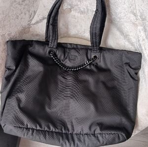 NWOT VS Black Snakeskin Nylon Puffer tote